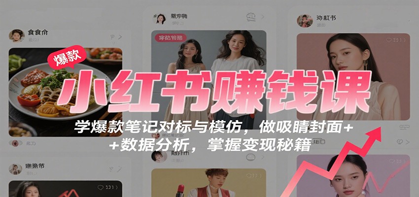 小红书赚钱课：爆款笔记对标+吸睛封面设计+数据分析，从0到1掌握变现秘籍