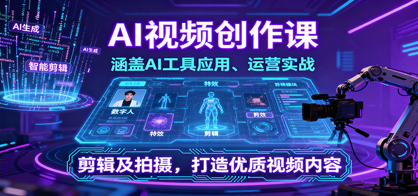 AI视频创作课：系统掌握AI工具应用+运营实战+剪辑拍摄，从0到1打造优质爆款视频