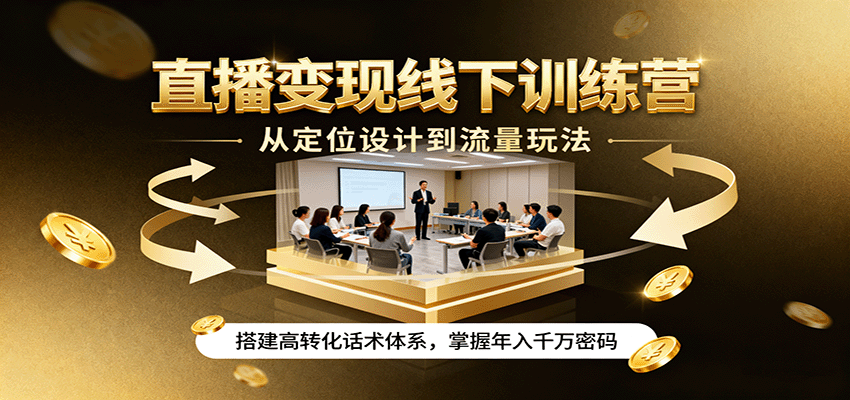 直播变现训练营线下课：定位设计+流量玩法+高转化话术，掌握年入千万变现密码