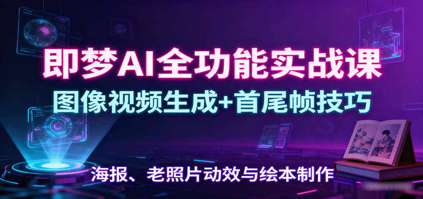 即梦AI全功能实战课：图像视频生成+首尾帧技巧，海报、老照片动效与绘本制作全攻略