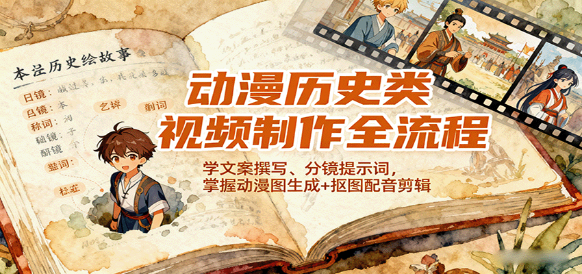 动漫历史类视频制作全流程：从文案撰写、分镜提示词到动漫图生成+抠图配音剪辑掌握指南