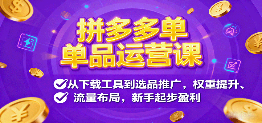 拼多多新手单品运营课：从工具下载到选品推广，权重提升+流量布局，起步盈利指南
