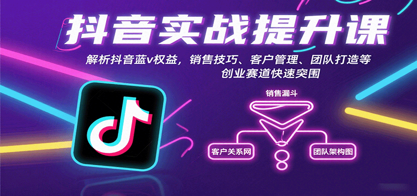 抖音实战提升课：蓝v权益+销售技巧+客户管理+团队打造全解析，创业赛道快速突围指南