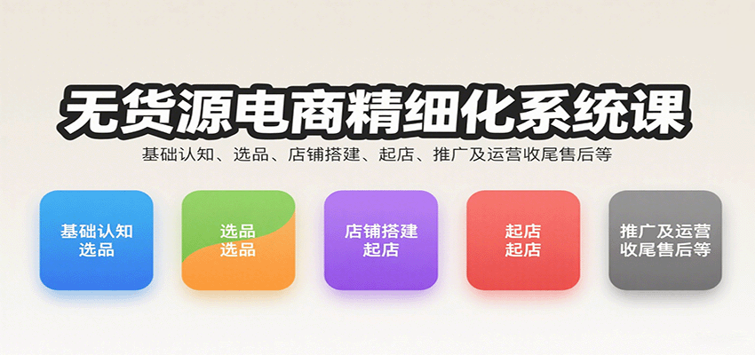 无货源电商精细化系统课：从0到1掌握基础认知、选品、店铺搭建、起店推广到售后全流程运营