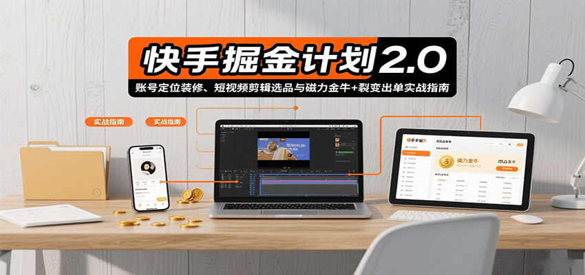 快手掘金计划2.0：装修账号定位+短视频剪辑选品，磁力金牛+裂变出单实战指南