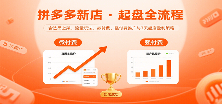 拼多多新店起盘全流程：从选品上架到7天盈利，微付费+强付费流量玩法详解