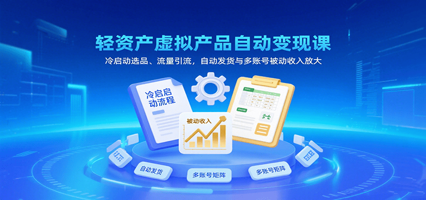 轻资产虚拟产品自动变现课：冷启动选品+流量引流+自动发货，多账号被动收入放大策略