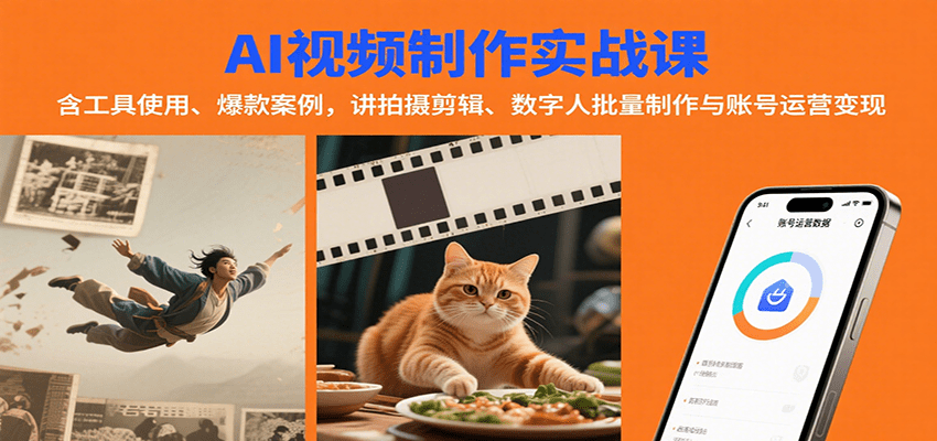 AI视频制作实战全攻略：从工具使用到爆款案例，详解拍摄剪辑、数字人批量制作与账号运营变现