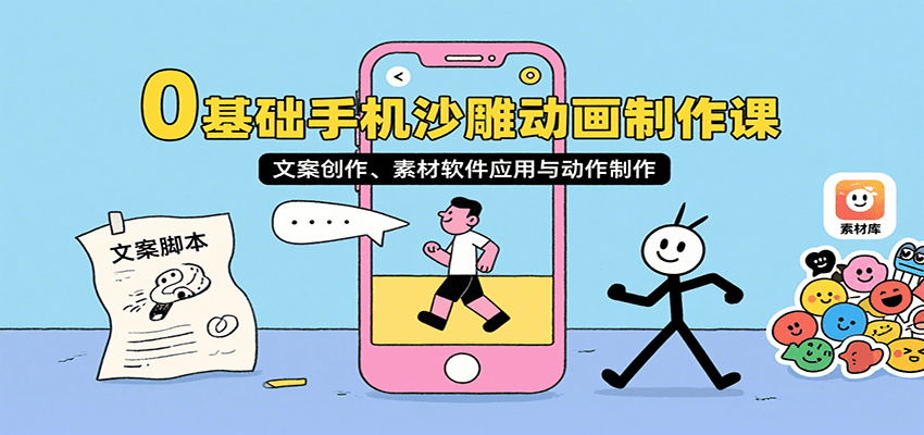 0基础手机沙雕动画制作课：文案创作+素材软件+动作制作，小白入门全攻略