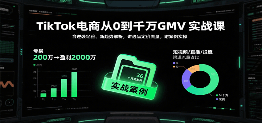 TikTok电商从0到千万GMV实战课：逆袭经验+新趋势解析+选品定价流量+案例实操