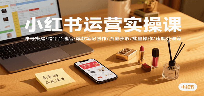 小红书运营实操课：账号搭建+跨平台选品+爆款创作+流量获取+批量操作+违规处理干货指南