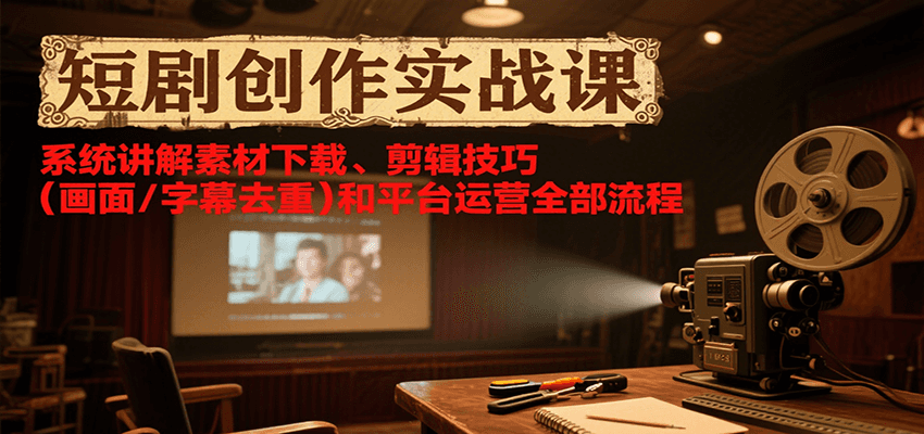 短剧创作实战课：素材下载、剪辑技巧（画面/字幕去重）与平台运营全流程详解