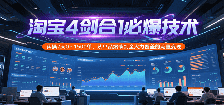 淘宝4剑合1必爆技术：7天实操0-1500单，从单品爆破到全火力覆盖流量变现