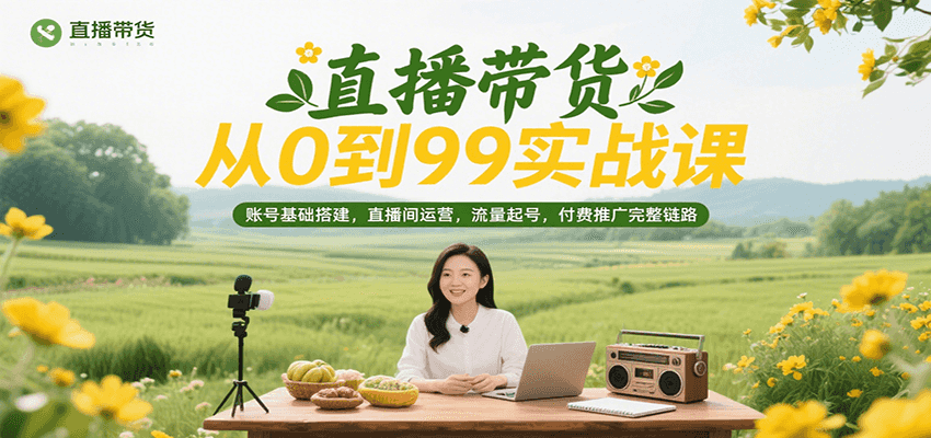 直播带货从0到1实战课：完整链路教学，账号搭建+直播间运营+流量起号+付费推广全攻略