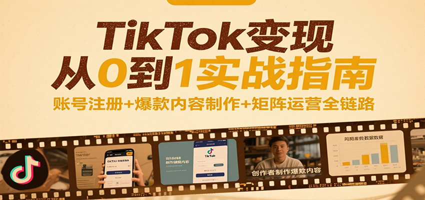 TikTok变现从0到1保姆级实战指南：账号注册+爆款内容制作+矩阵运营全链路详解