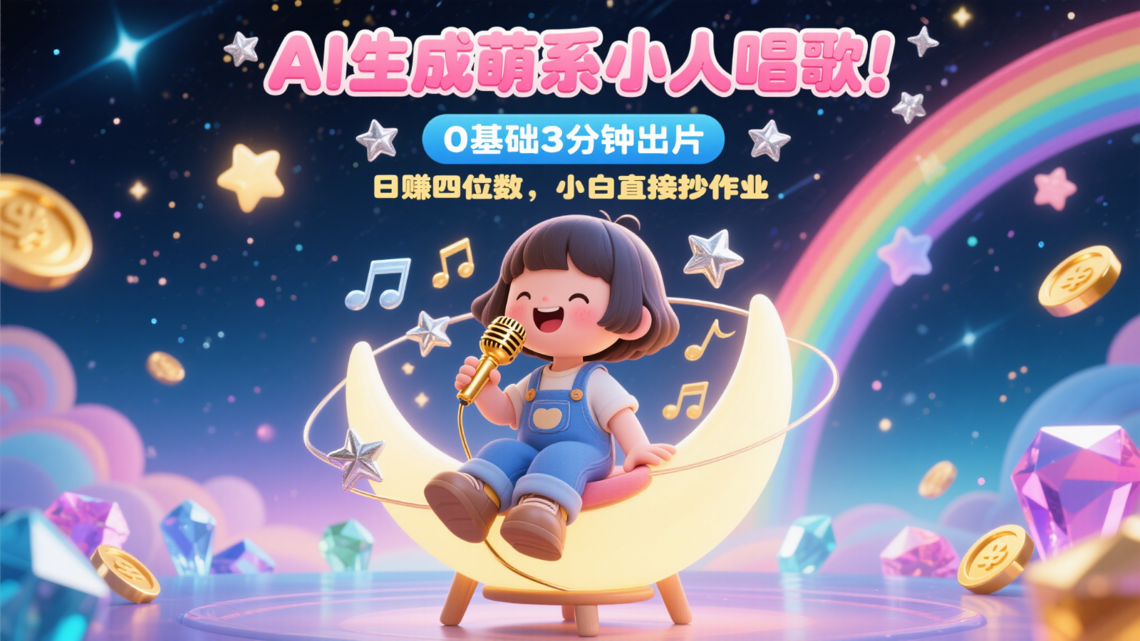 AI生成萌系小人唱歌！0基础3分钟出片，28作品涨粉9万日赚四位数，小白直接抄作业