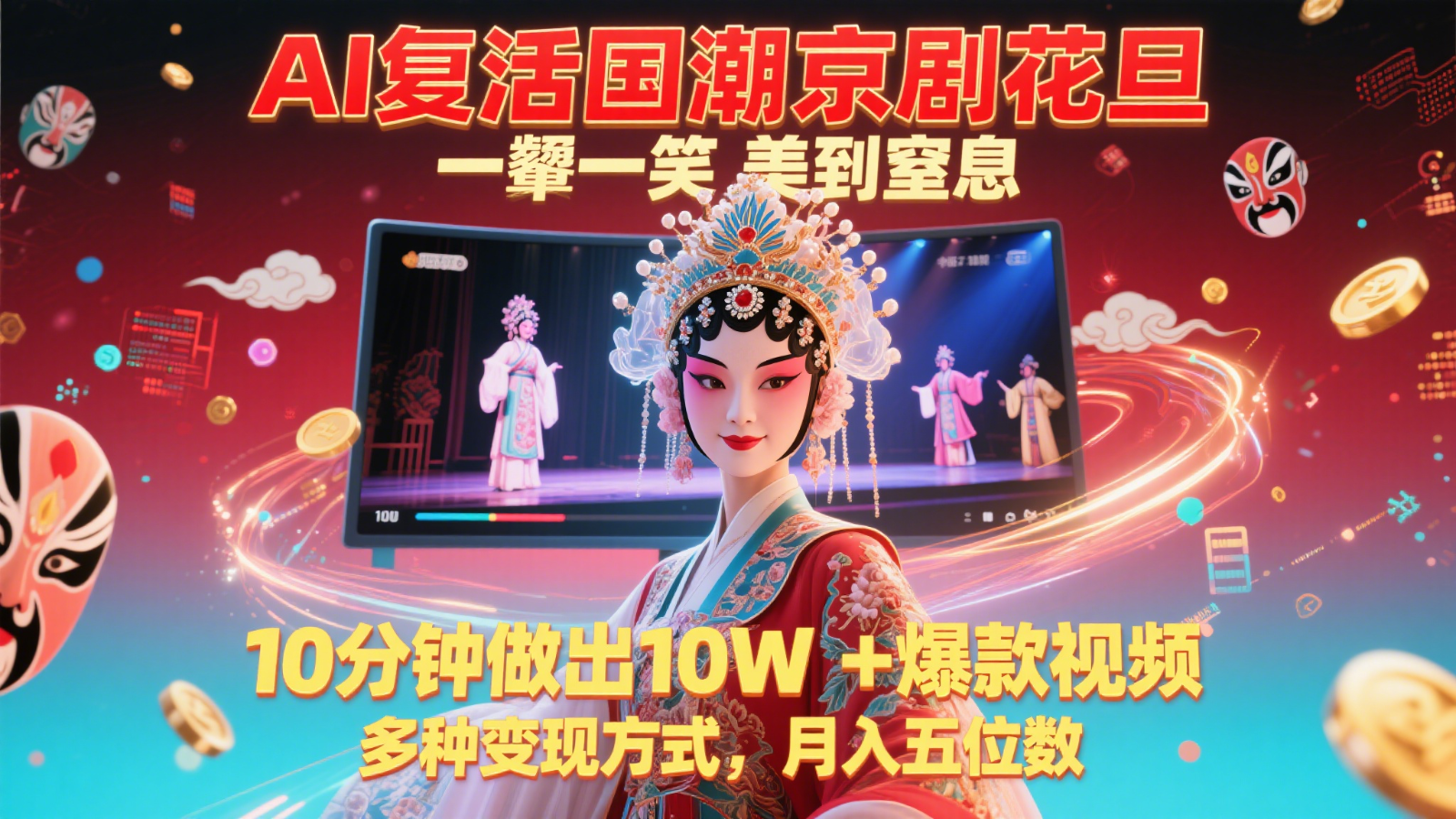AI复活国潮京剧花旦：10分钟10W+爆款视频，一颦一笑美到窒息+3种变现方式
