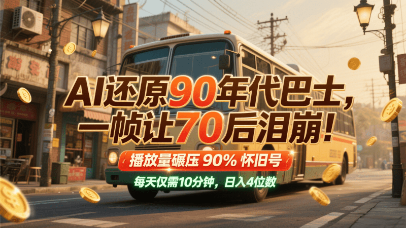 AI还原90年代巴士，70后看哭！播放量碾压90%怀旧号，每天10分钟，日入4位数