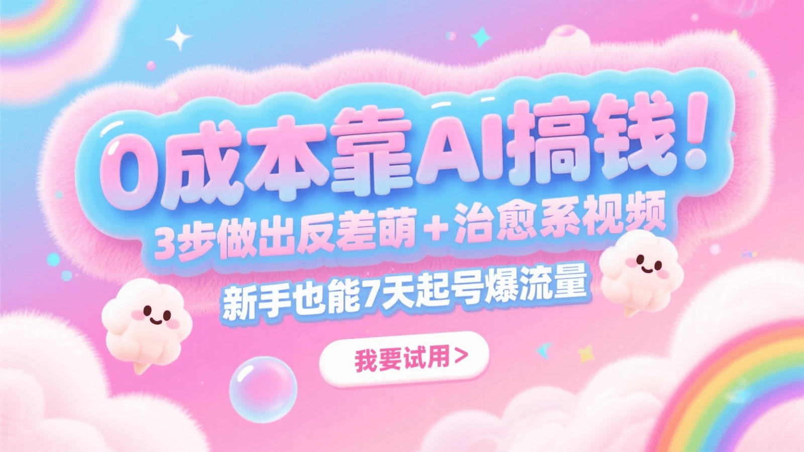0成本AI搞钱！新手3步做反差萌治愈系视频，7天起号爆流量，月入5位数