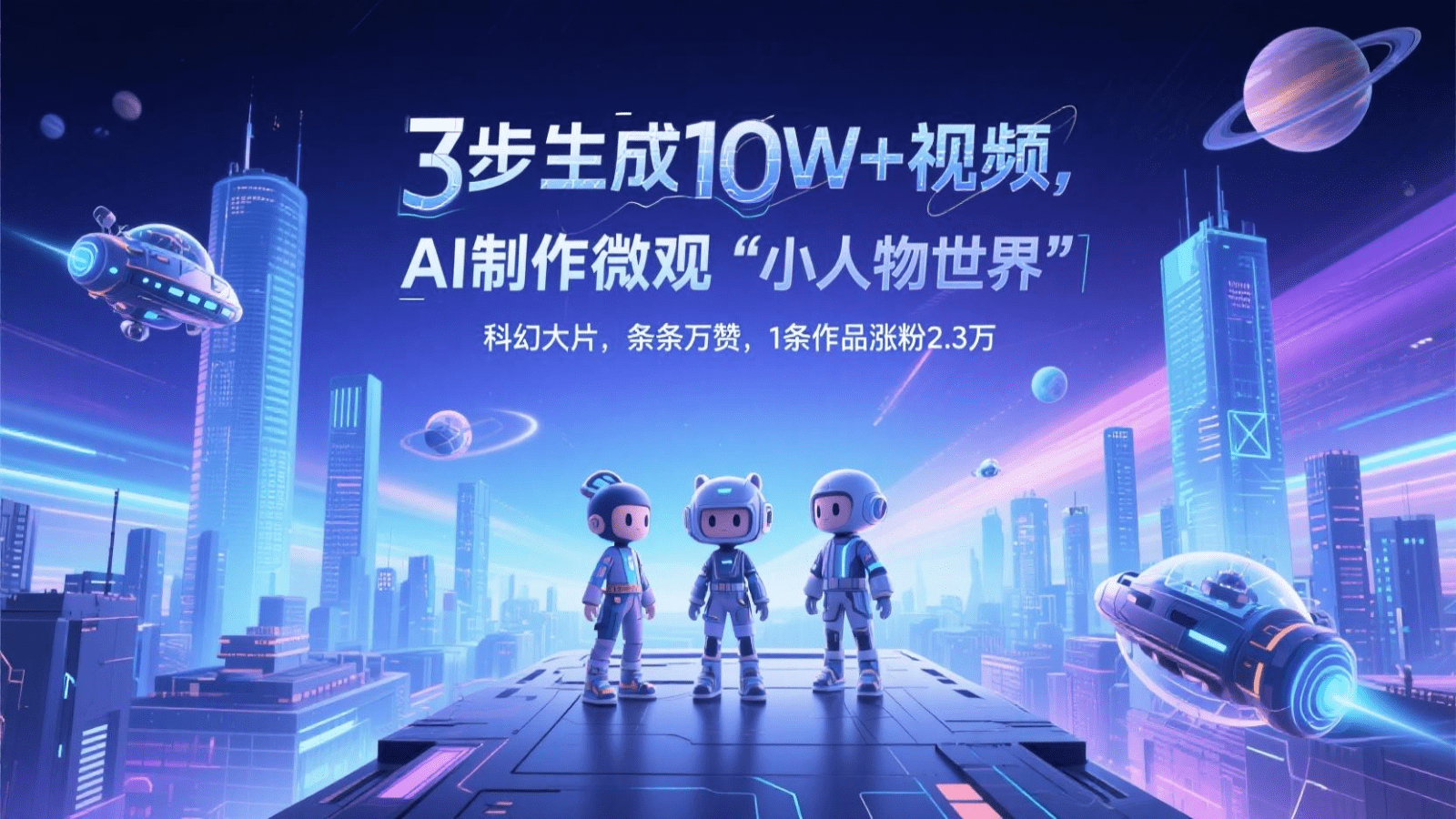 AI三步出爆款！微观小人物世界科幻大片，条条10W+播放，1条作品涨粉2.3万
