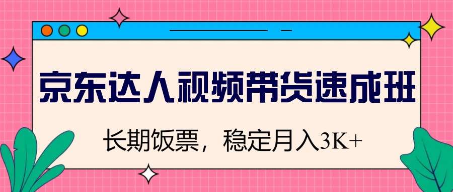 京东达人视频带货速成班：新手0基础学，稳定月入3K长期收益