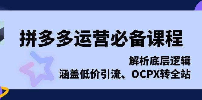 拼多多运营必备课程：底层逻辑解析+低价引流+OCPX转全站运营技巧