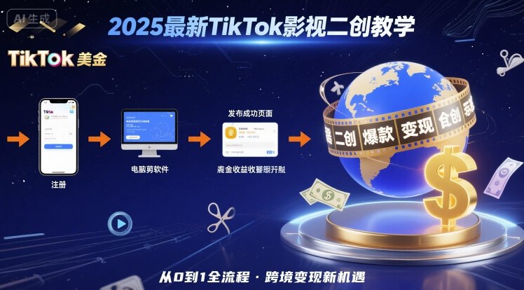 2025最新TikTok影视二创全流程教学：注册发布到撸美金，跨境变现新机遇