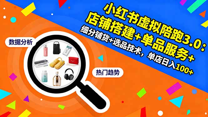 小红书虚拟陪跑3.0：店铺搭建+细分铺货+选品技术，单店日入100+实操指南