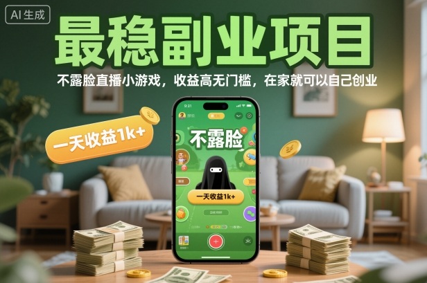 不露脸直播小游戏副业：最稳高收益无门槛，日入1k+在家创业揭秘