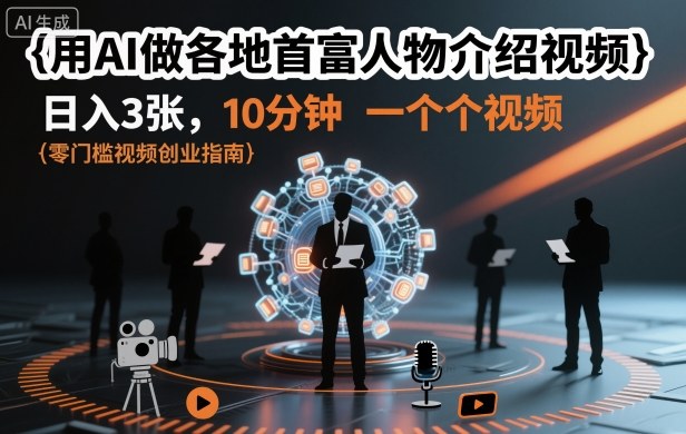 AI做各地首富人物介绍视频：10分钟1个，日入3万，新手也能轻松上手！