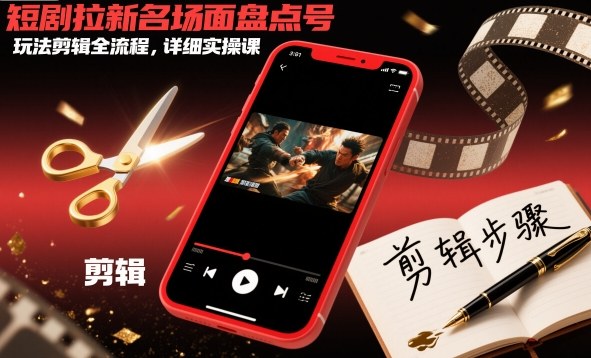 短剧拉新实操课：名场面盘点+账号玩法+剪辑全流程，保姆级教学