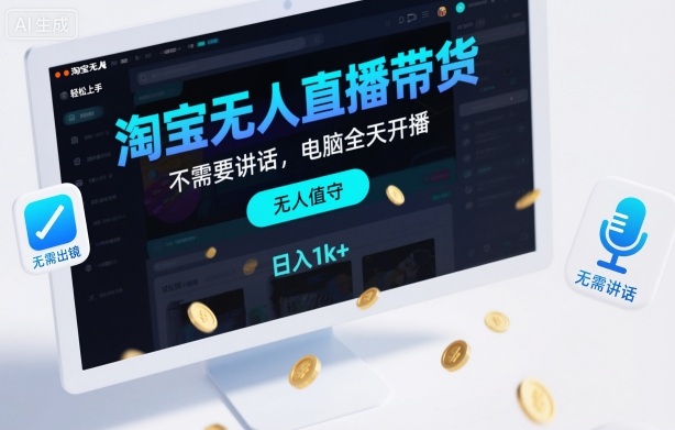 淘宝无人直播带货新玩法：不出镜不讲话，电脑全天开播，轻松上手日入1k+【揭秘】