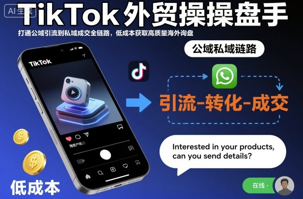 TikTok外贸操盘手：公域引流私域成交全链路打通，低成本获取高质量海外询盘