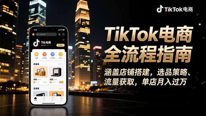 TikTok电商全流程指南：从0到1店铺搭建+爆款选品+精准流量获取，单店月入过万实操攻略