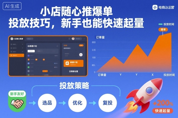 新手必看：小店随心推爆单投放技巧，3步快速起量！