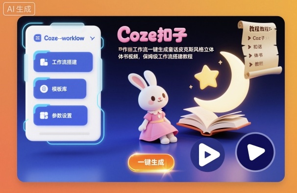 保姆级教程：Coze扣子工作流一键生成童话皮克斯风格立体书视频