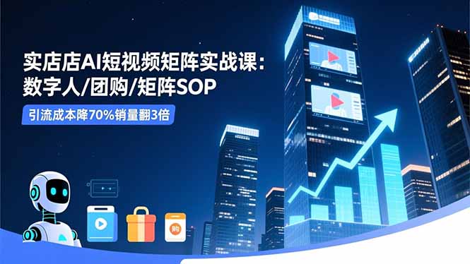 实体店AI短视频矩阵实战课：数字人团购矩阵SOP，引流成本降70%销量翻3倍