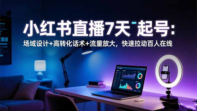 小红书直播7天从0起号攻略：新手必学3大核心技巧（场域设计+高转化话术+流量放大），快速拉动百人在线
