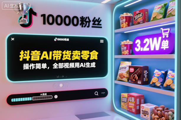 抖音AI带货零食：1万粉丝卖3.2W单，操作简单视频全AI生成