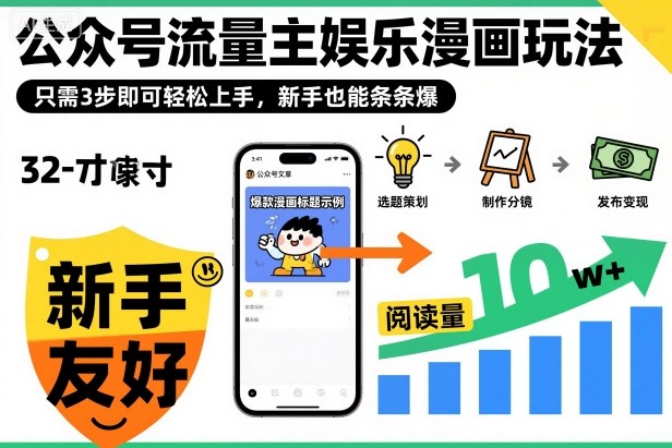 公众号流量主娱乐漫画玩法：新手3步轻松上手，条条爆秘籍