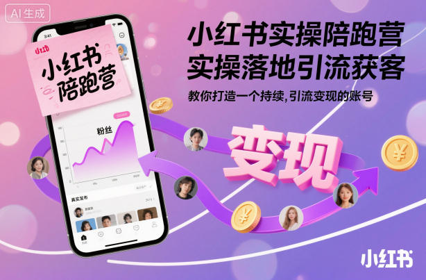 小红书实操陪跑营：手把手落地引流获客，从0到1打造持续变现账号