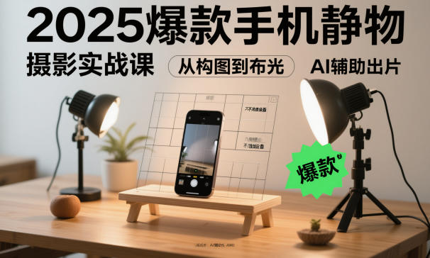 2025零基础手机静物摄影实战课：从构图到布光，不用贵设备AI辅助秒出爆款大片