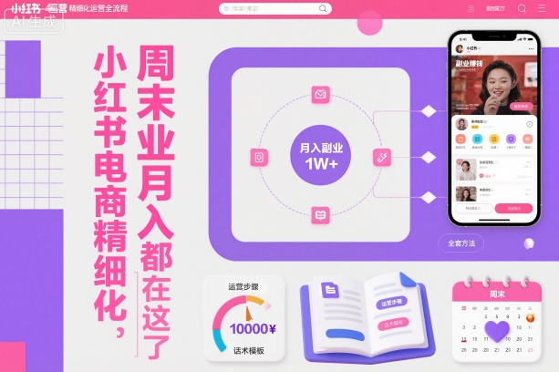 小红书电商精细化运营全流程：周末副业月入1W+，从0到1保姆级方法都在这