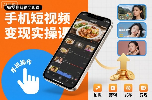 手机短视频剪辑变现实操课：从0到1手把手教你快速变现