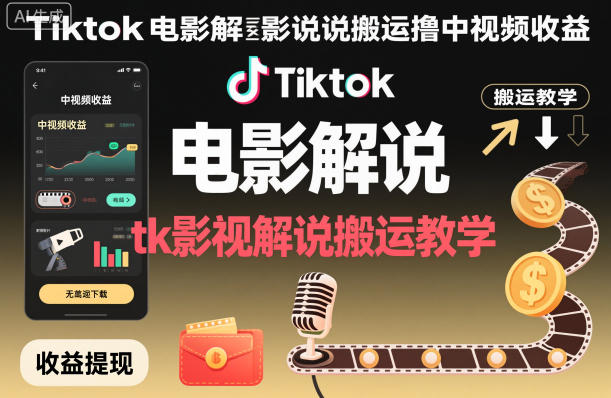 TikTok影视解说搬运教学：中视频收益实操指南，新手快速上手技巧
