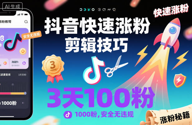 抖音快速涨粉剪辑技巧：3天1000粉，安全无违规攻略