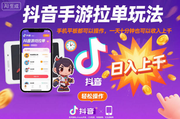 揭秘抖音手游拉单：手机平板都能玩，一天十分钟轻松收入上K