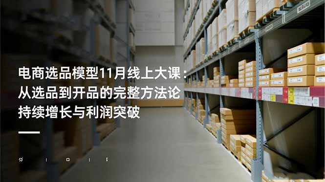 电商选品模型11月线上课：掌握选品到开品完整方法论，实现持续增长与利润突破