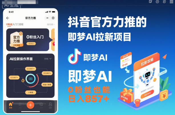 【抖音官方力推】即梦AI拉新项目：0粉丝日入857+（附推广入口+教学）