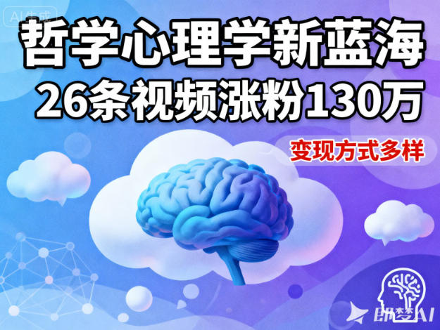 短视频新蓝海！哲学心理学赛道26条视频涨粉130W，变现方式全攻略